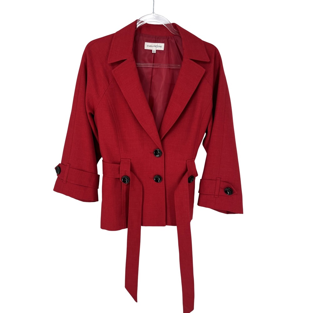 Evan Picone Womens Blazer 12 Red Belted 3/4 Sleeve Office Workwear Teacher - Picture 2 of 7